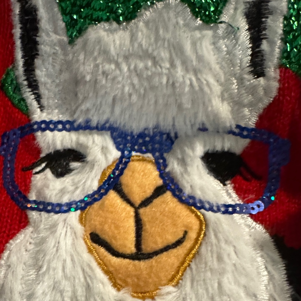 32 Degrees UGLY Red and Green Llama Sweater - Picture 12 of 12
